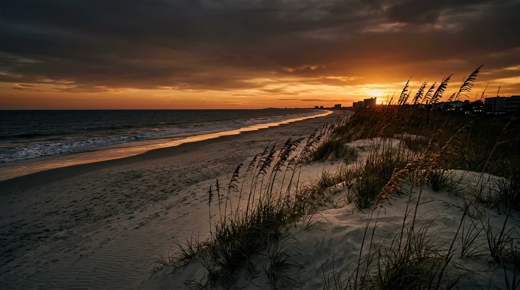 Warm cinematic South Carolina coastal sunset