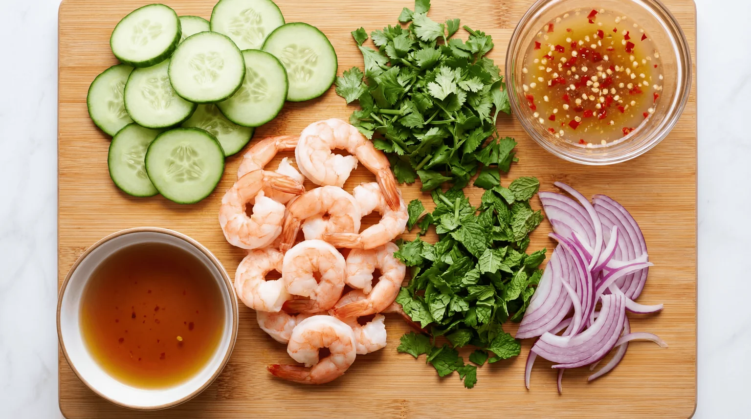 Ingredients for Thai Cucumber & Shrimp Salad