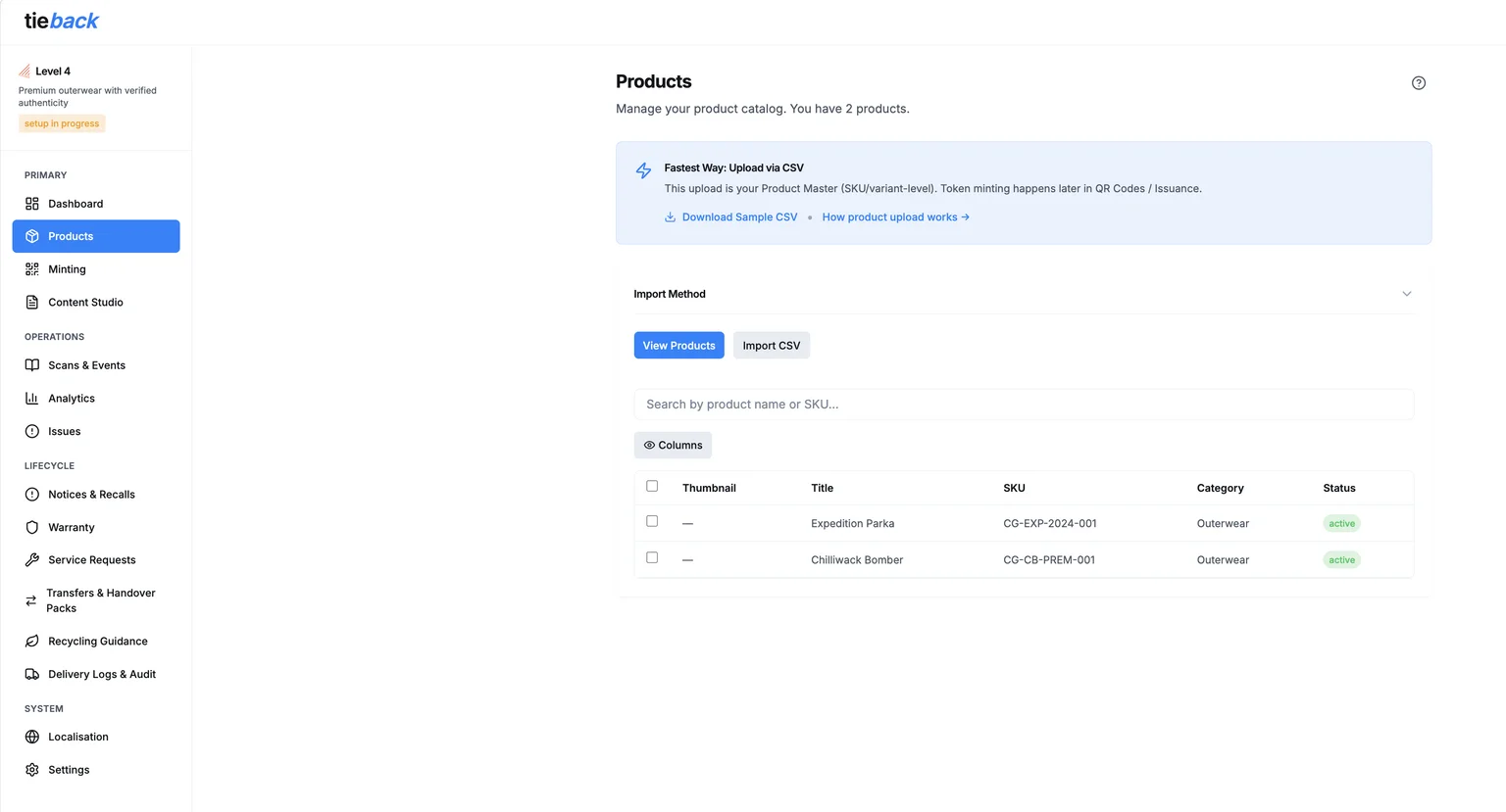 TieBack Platform - Product View