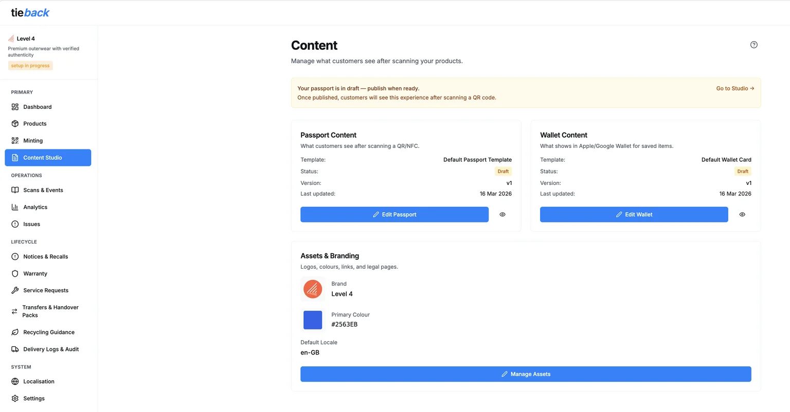 TieBack Platform - Content Studio