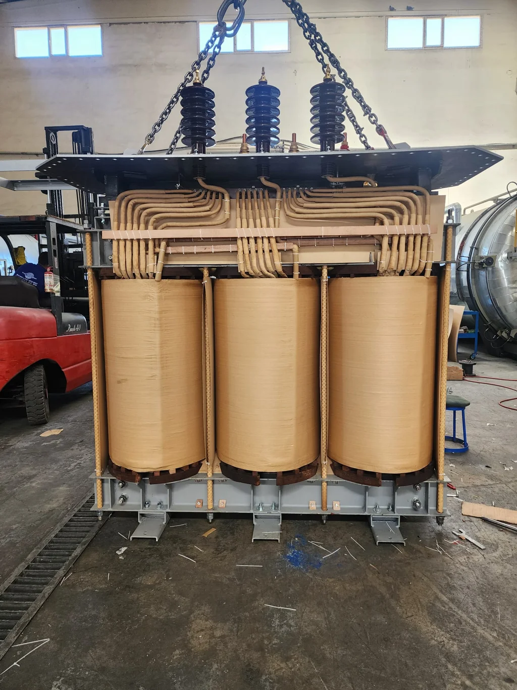 Transformer core assembly in production