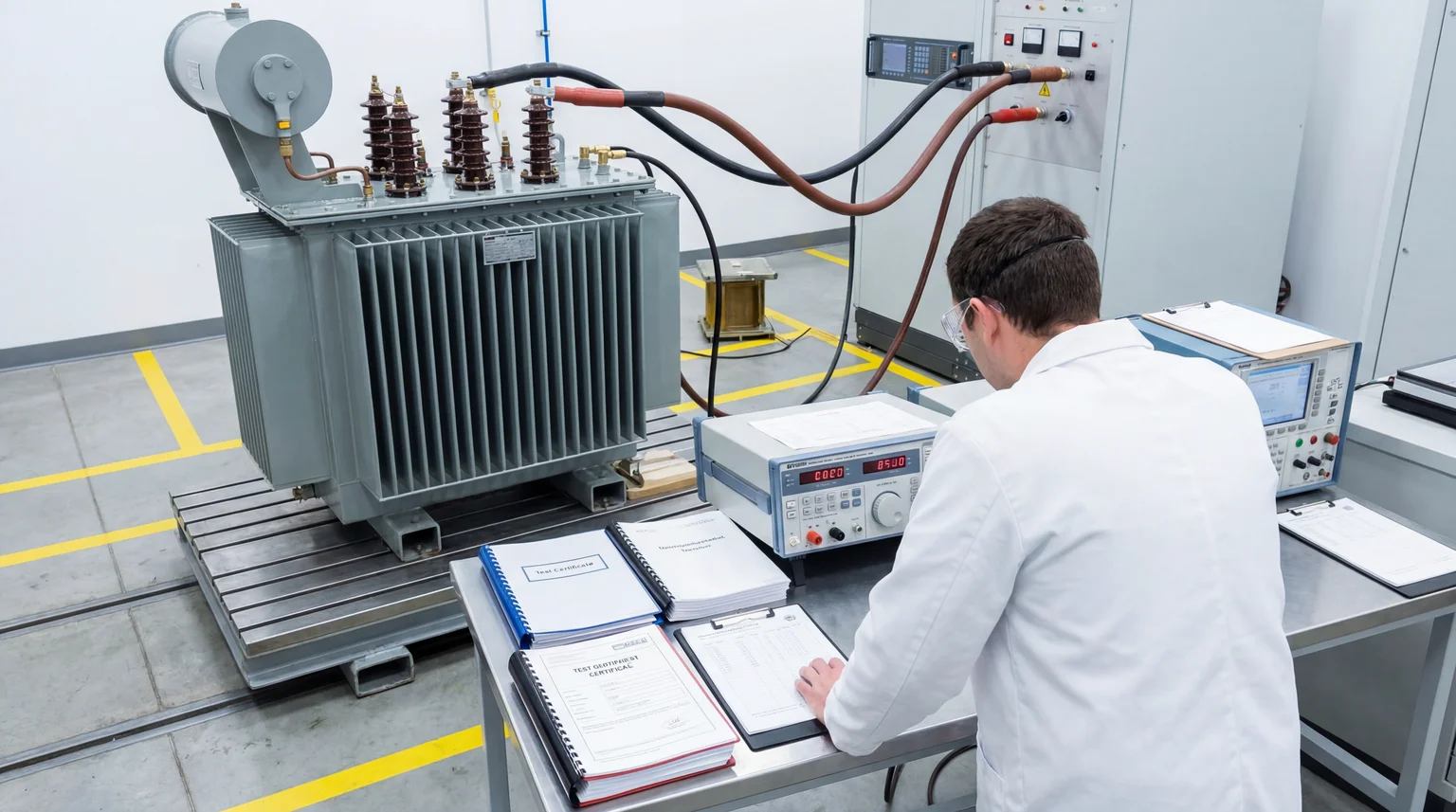Transformer routine testing in an ISO/IEC 17025-accredited laboratory verifying IEC 60076 compliance before shipment to Nigeria
