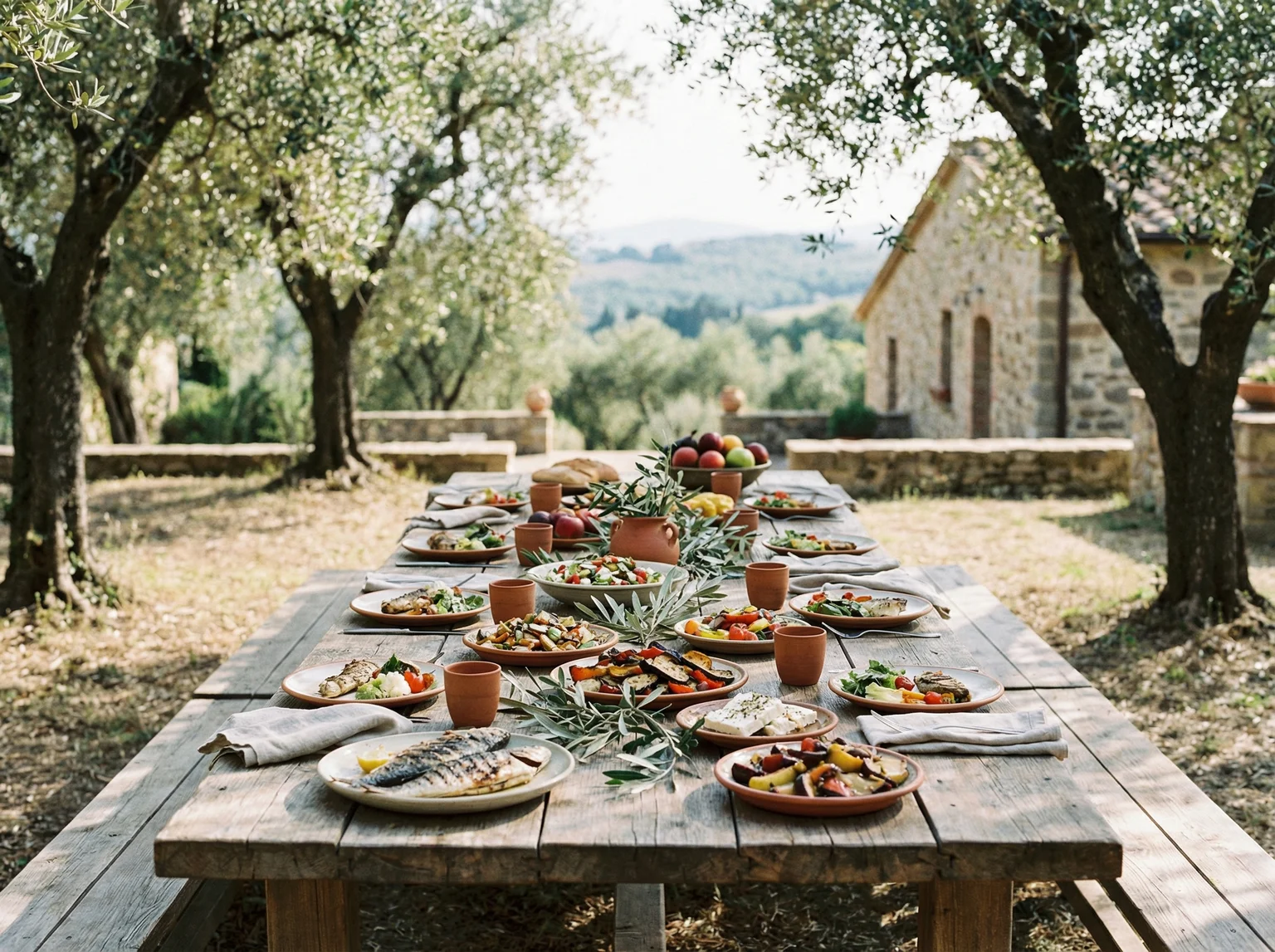 Organic farm to table dining at a wellness retreat in Spain