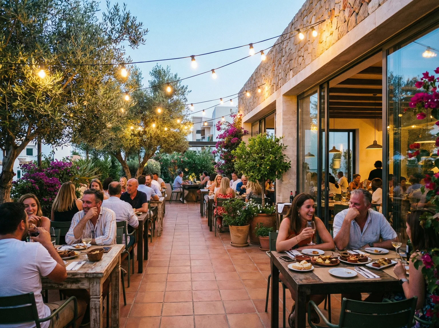 Modern restaurant exterior with terrace in a Spanish hospitality setting