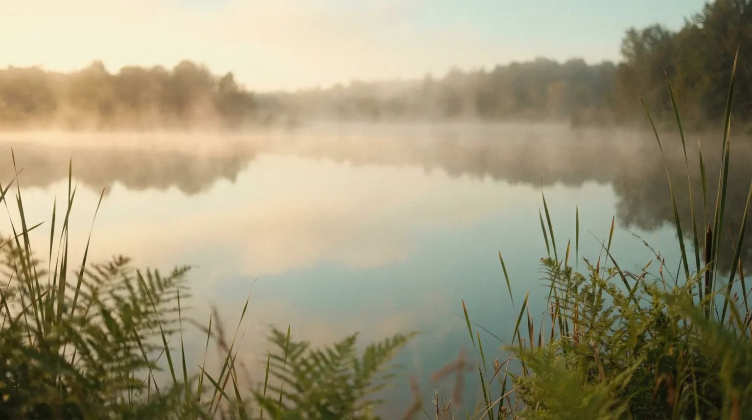 Calm morning lake with mist