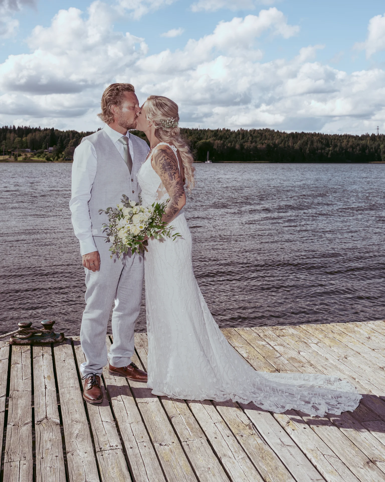 Wedding couple sunset embrace