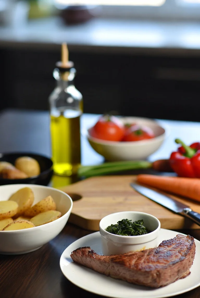 Mehukas pihviannos riisillä ja kasviksilla