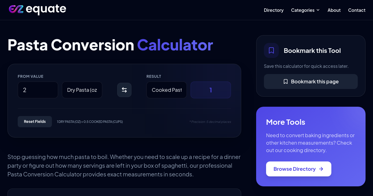 Pasta Conversion Calculator | EZequate