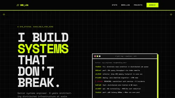 Commit Log Portfolio template preview